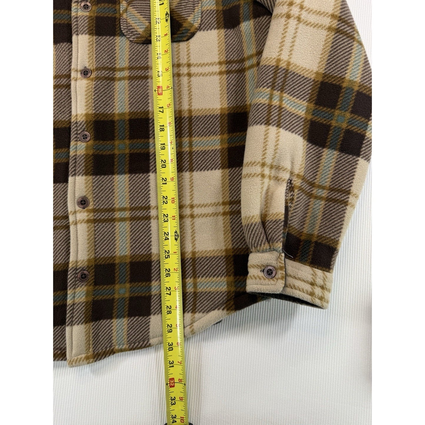Weatherproof Vintage Men's Sherpa Lined Plaid Flannel Shacket Jacket Tan / Brown