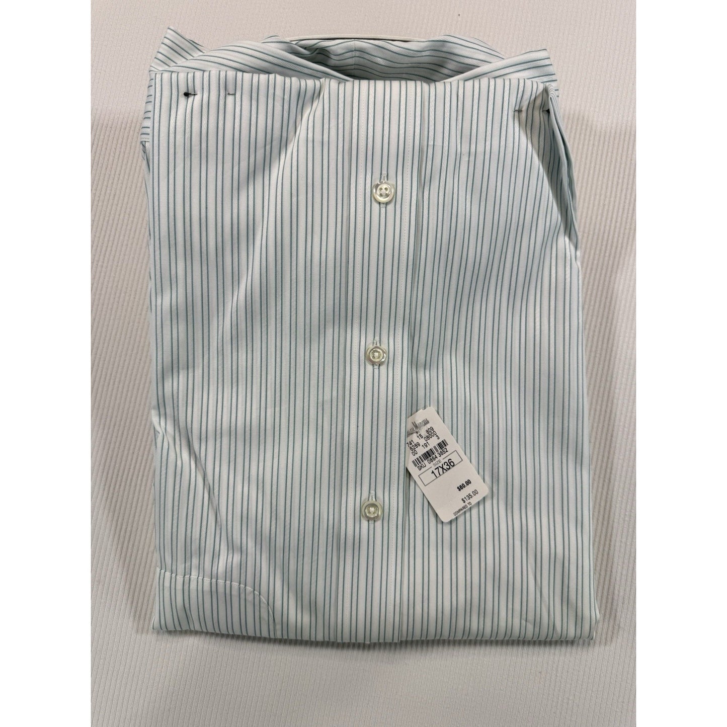 Ike Behar New York 17 36 Green Stripe Cotton Dress Shirt NWT Peru