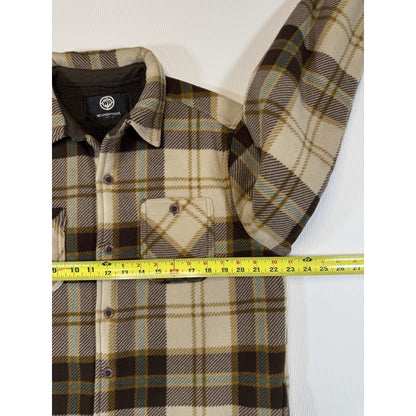 Weatherproof Vintage Men's Sherpa Lined Plaid Flannel Shacket Jacket Tan / Brown