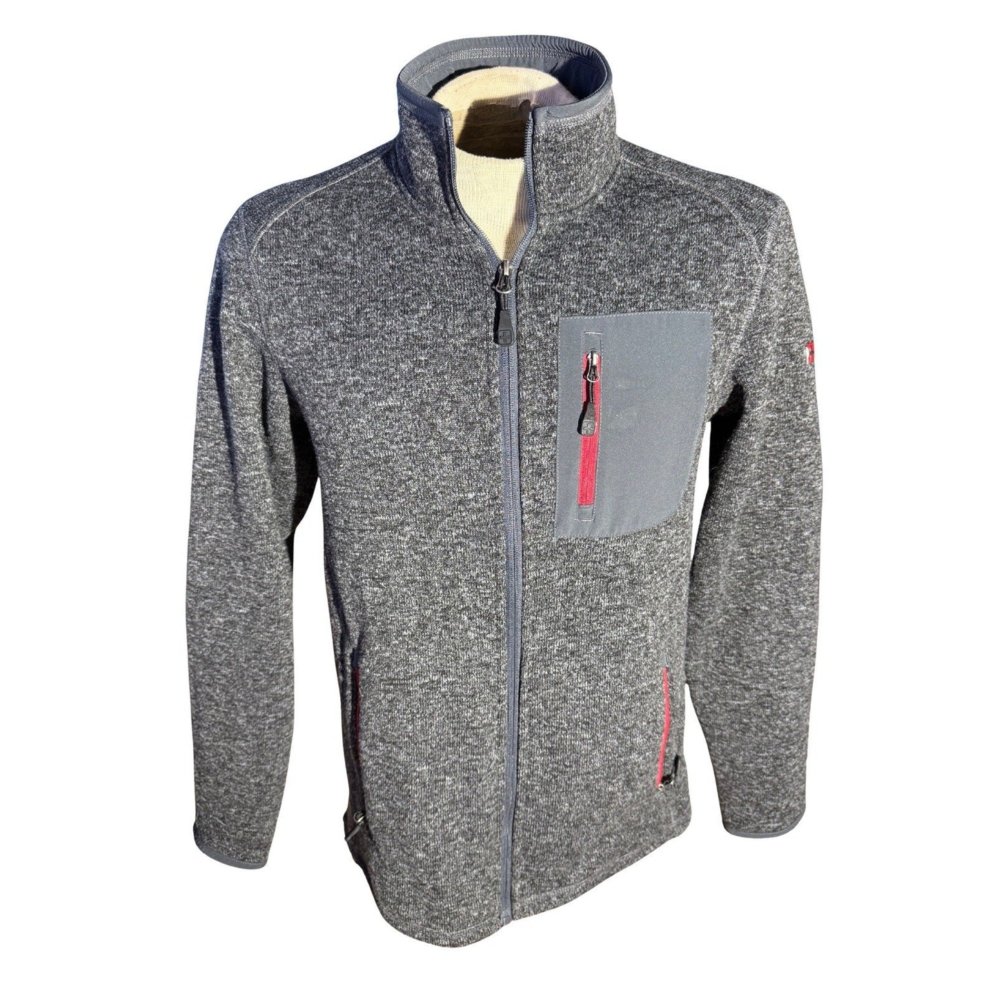 SwissTech Full Zip Fleece Jacket Men’s Small Charcoal Gray Red Trim Pocket