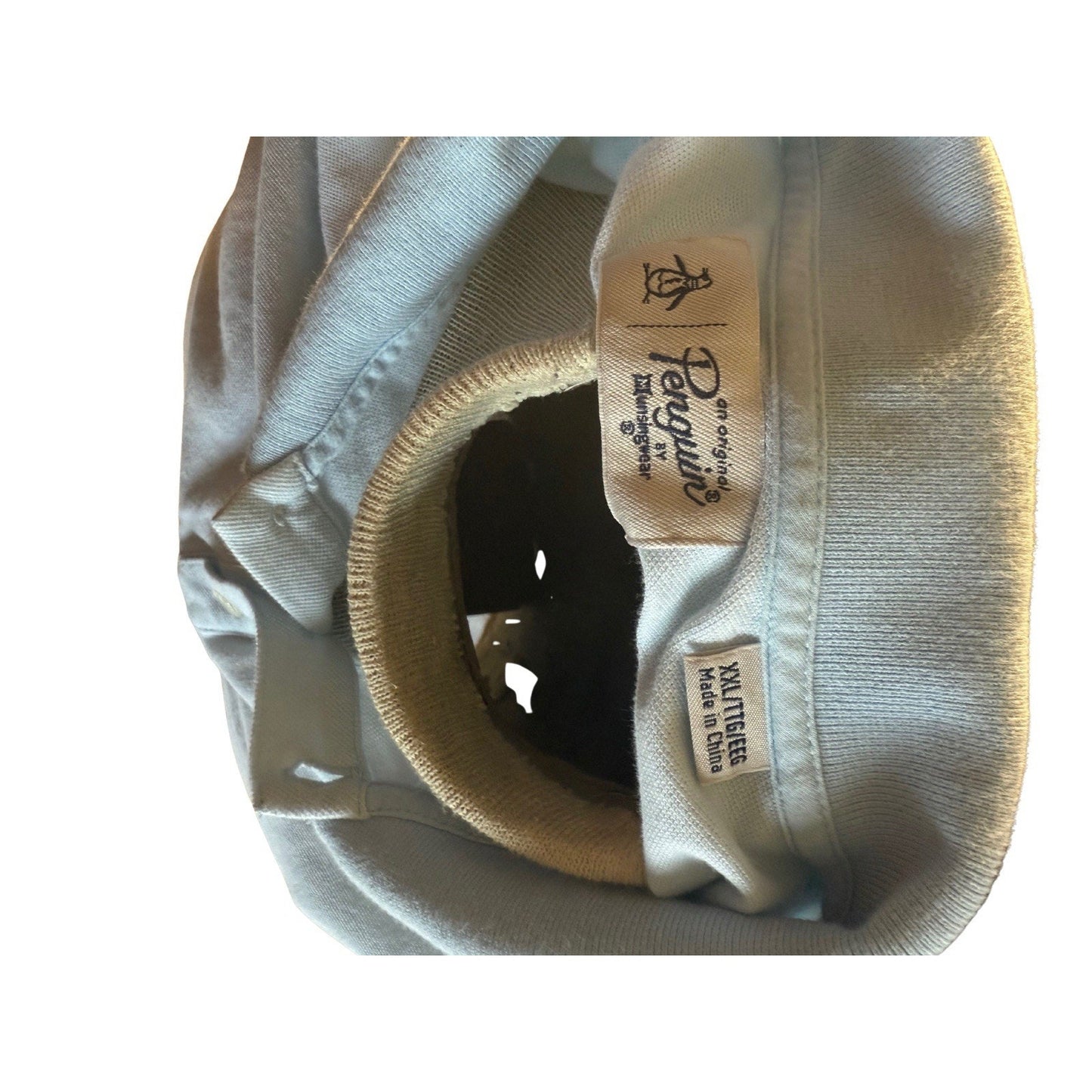 Original Penguin Polo Shirt XXL Light Blue Rainbow Collar Cotton Logo Penguin