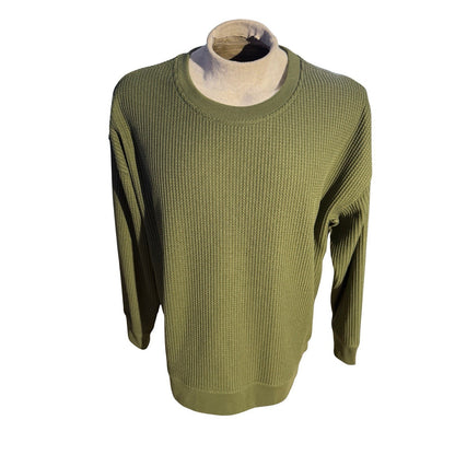 L.L. Bean Women’s 2X Plus Waffle Knit Crewneck Sweater Olive Green Zip Hem
