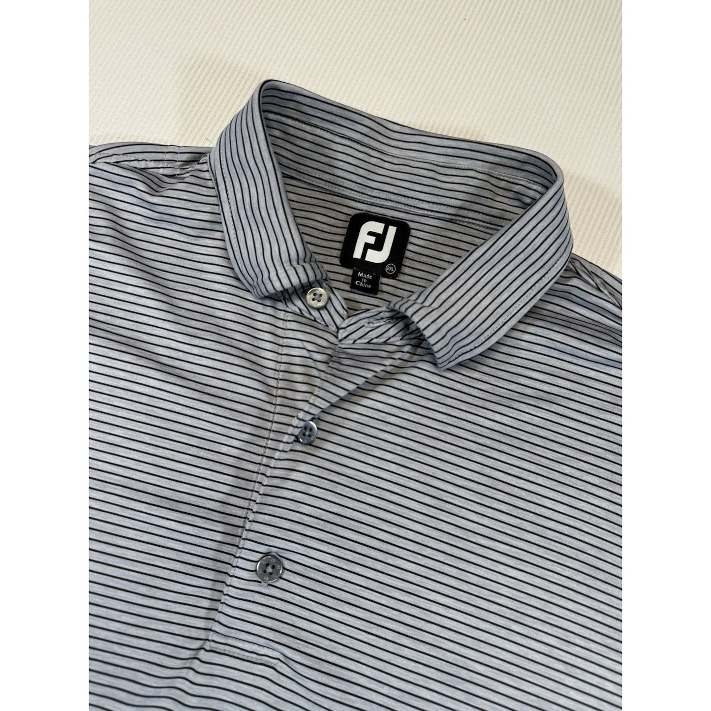 FootJoy FJ Golf Polo Shirt Mens 2XL Gray Striped Performance Polo