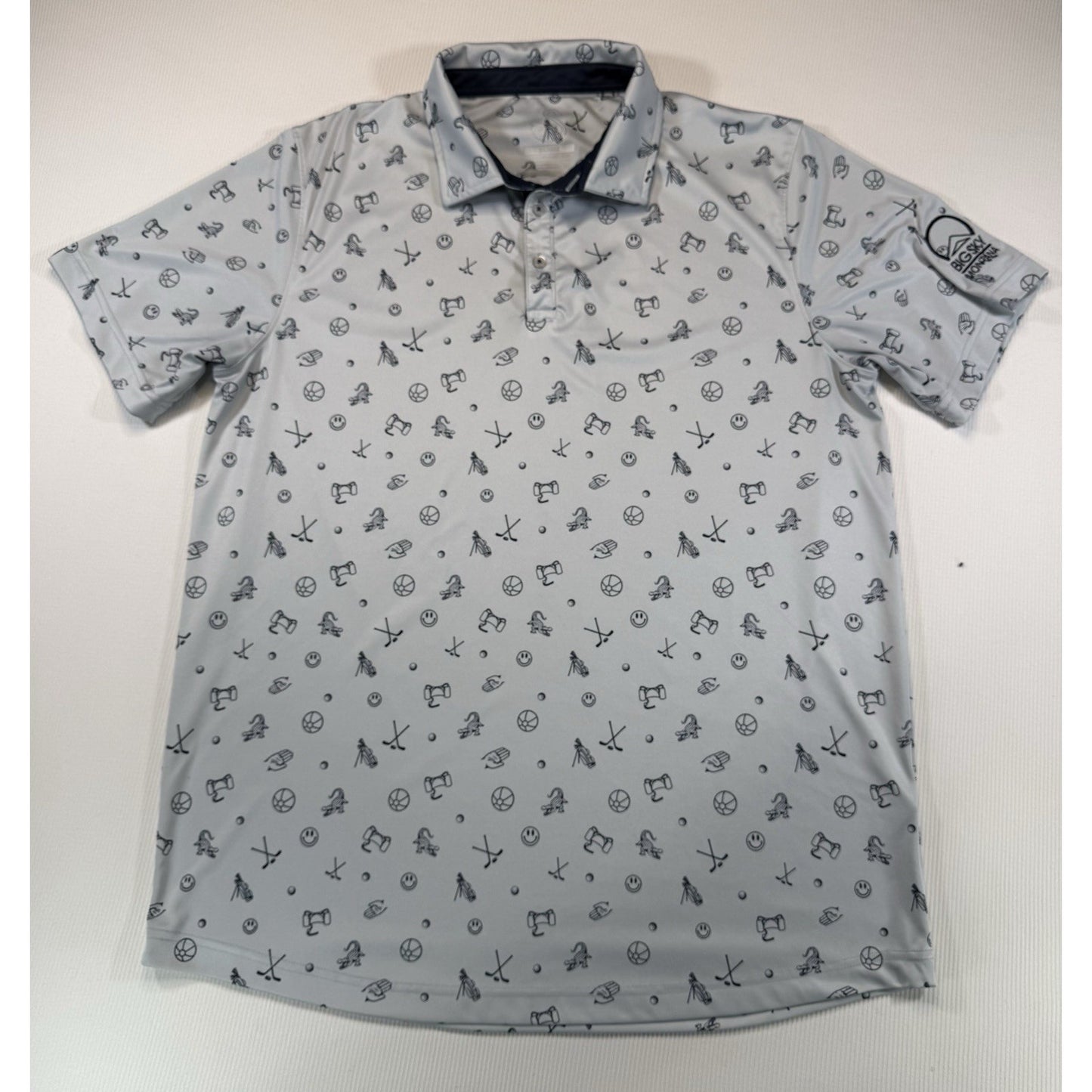 Swannies Golf Polo Shirt XL Big Sky Montana Gray Print Performance Polo