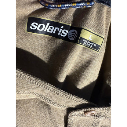 Solaris Men’s Henley Shirt Large Tan Gray Raglan Long Sleeve Casual