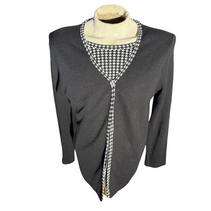 Vintage Teddi Women’s Cardigan Sweater L Black Houndstooth Trim NWT 80s Shoulder
