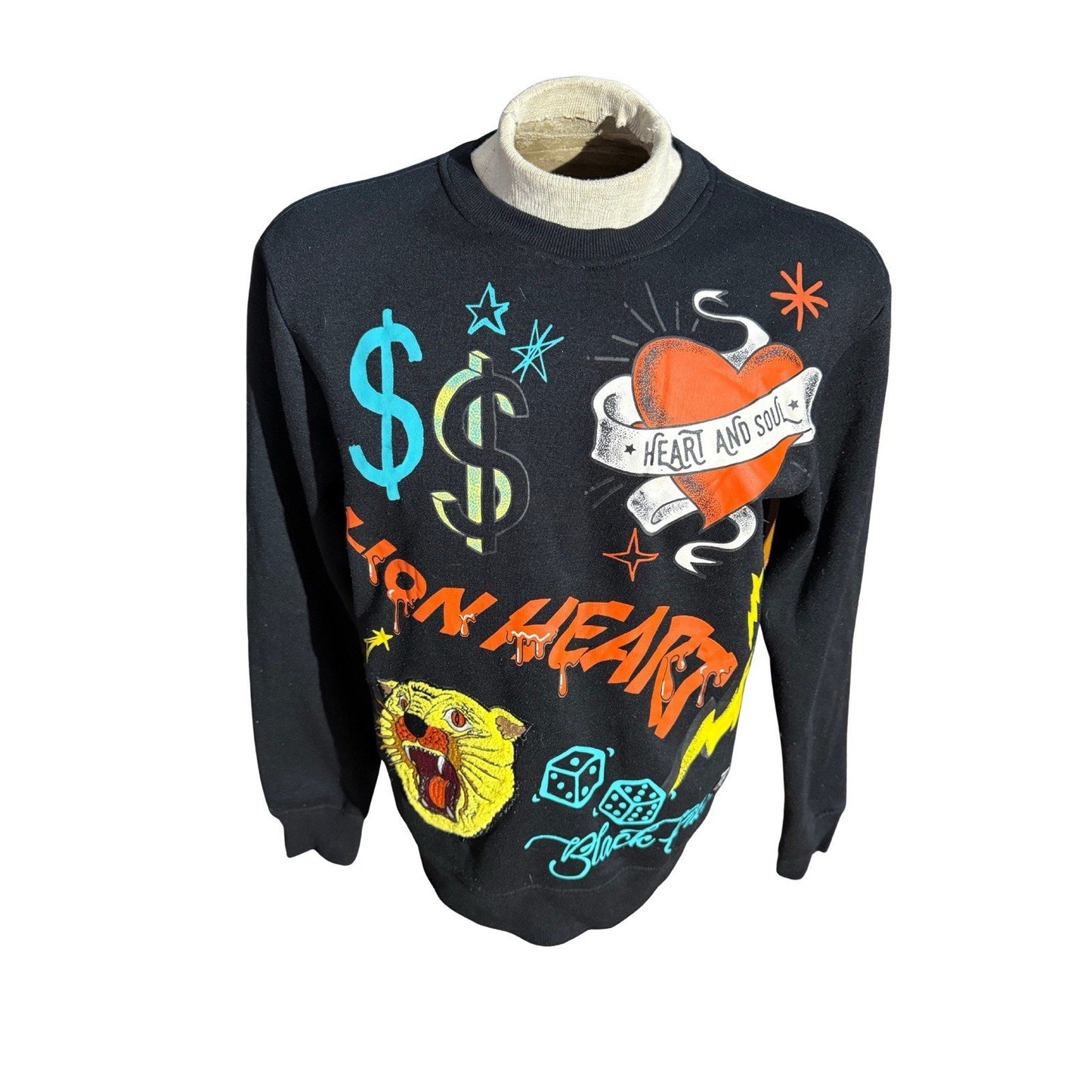 Black Pike Heart & Soul Graphic Sweatshirt Pullover Crewneck Size M