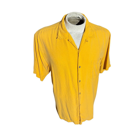 Tommy Bahama Men’s Silk Shirt L Yellow Short Sleeve Button Front Camp Casual