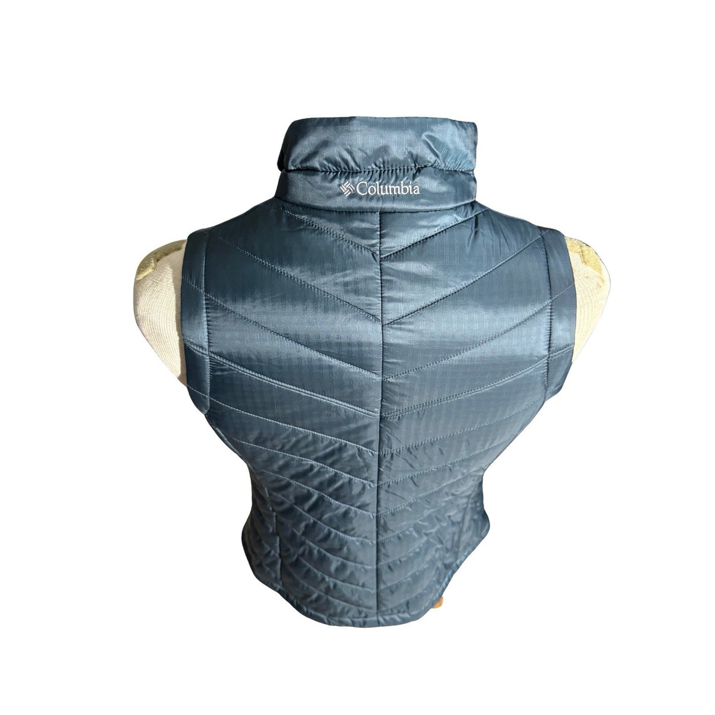 Columbia Omni-Heat Women’s Puffer Vest Blue Medium Lightweight Insulated Zip Up