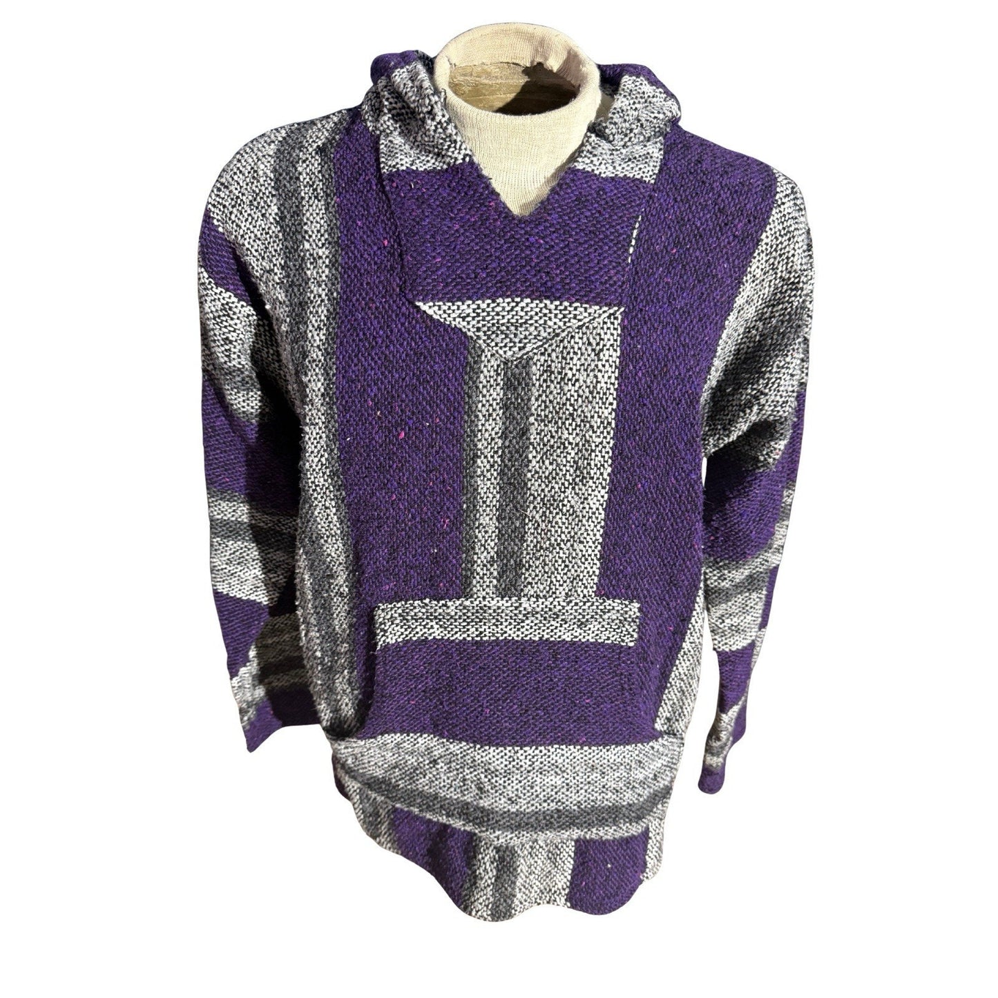 Iguana Jack Baja Hoodie Mexico Pullover Men’s L Purple Gray Striped Drug Rug