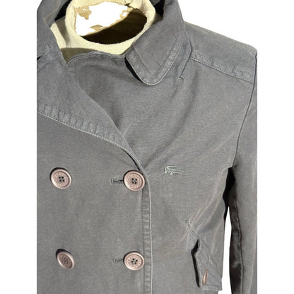 Lacoste Women’s Gray Peacoat Jacket Size 42 Double Breasted Cotton