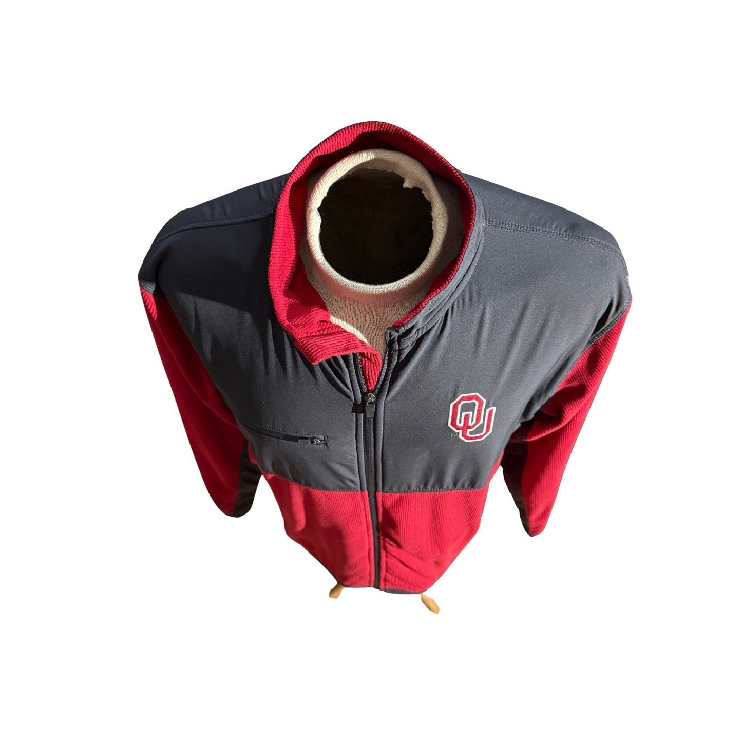 Oklahoma Sooners Colosseum Men’s L Full Zip Fleece Jacket Red Gray OU Logo