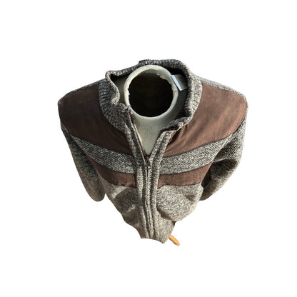 Buffalo David Bitton Men’s Knit Sweater Jacket L Brown Full Zip Faux Suede