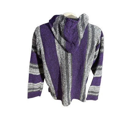 Iguana Jack Baja Hoodie Mexico Pullover Men’s L Purple Gray Striped Drug Rug