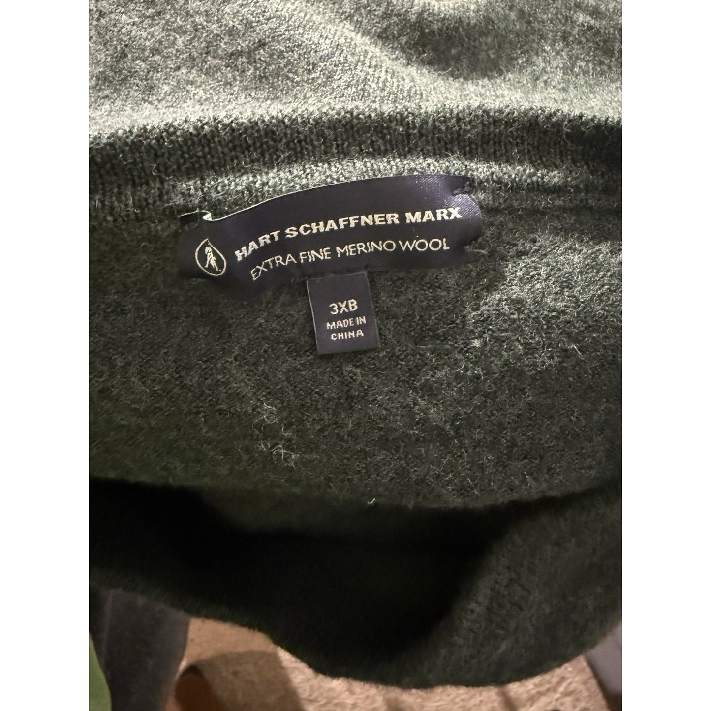 Hart Schaffner Marx Merino Wool Sweater 3XB Fits Like L Green V-Neck Pullover