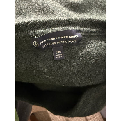 Hart Schaffner Marx Merino Wool Sweater 3XB Fits Like L Green V-Neck Pullover