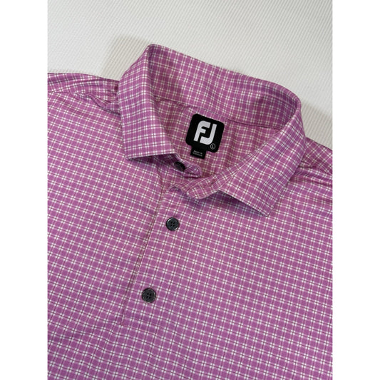 FootJoy FJ Golf Polo Shirt Mens Large Pink Check Performance Polo