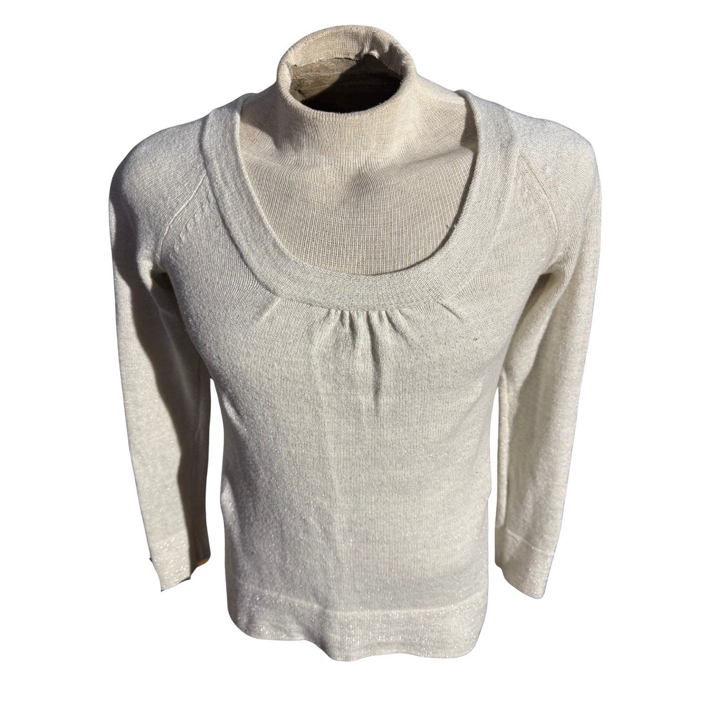 Banana Republic Women’s Metallic Sweater M Cream Scoop Neck Wool Blend Sparkle
