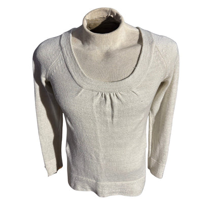 Banana Republic Women’s Metallic Sweater M Cream Scoop Neck Wool Blend Sparkle
