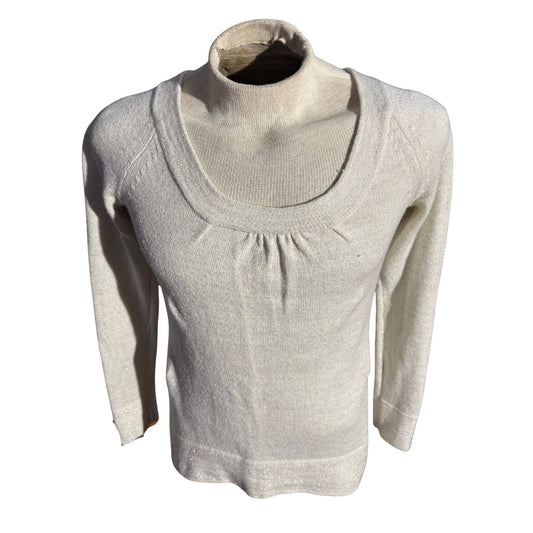 Banana Republic Women’s Metallic Sweater M Cream Scoop Neck Wool Blend Sparkle