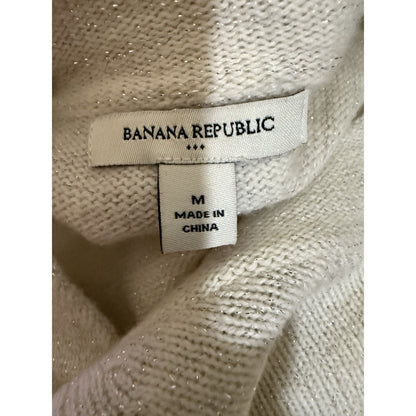 Banana Republic Women’s Metallic Sweater M Cream Scoop Neck Wool Blend Sparkle