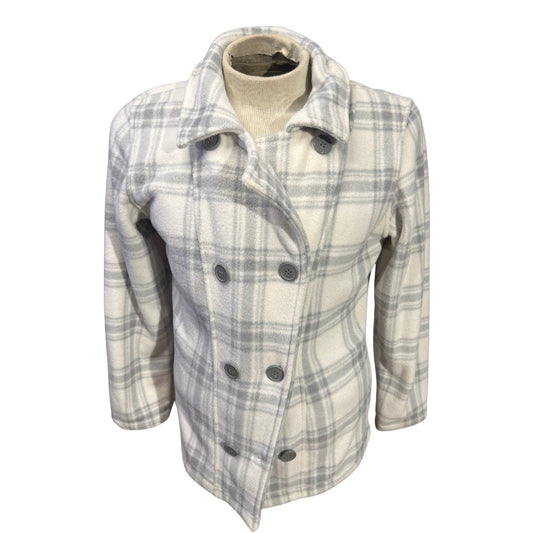 Avalanche Thermaltion Women’s Plaid Fleece Peacoat Jacket Gray White Size Large