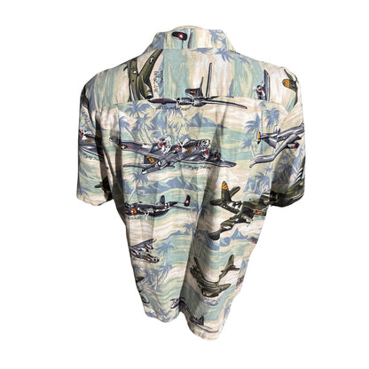 Vintage KALAHEO Men's Large Hawaiian WWII Bomber Air Planes Print Shirt