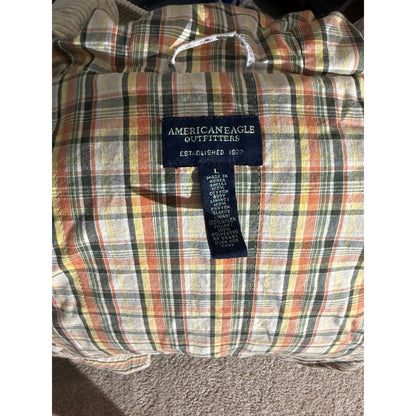 American Eagle Women’s Corduroy Toggle Coat Plaid Lined Hooded Jacket Beige L