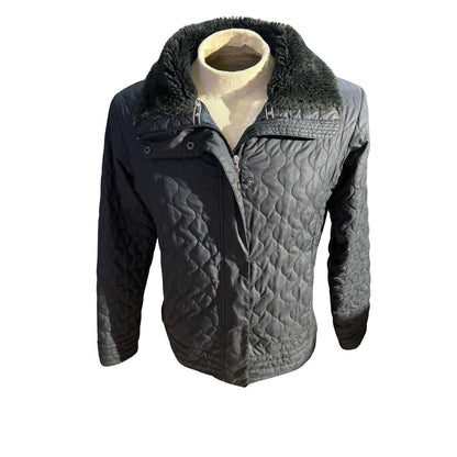 Marmot Black Quilted Jacket Men’s Large Faux Fur Collar Insulated Zip Bomber