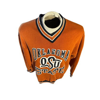 VTG 70s Russell Athletic OSU Oklahoma State V-Neck Sweatshirt Orange L Gold