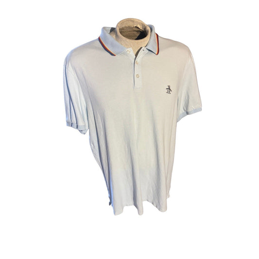 Original Penguin Polo Shirt XXL Light Blue Rainbow Collar Cotton Logo Penguin