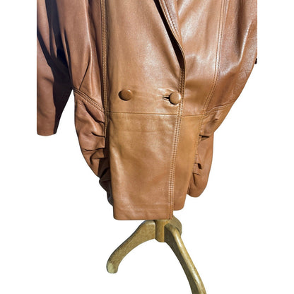 Vintage 80s Women Leather Blazer Jacket Black Echtes Leder L 271