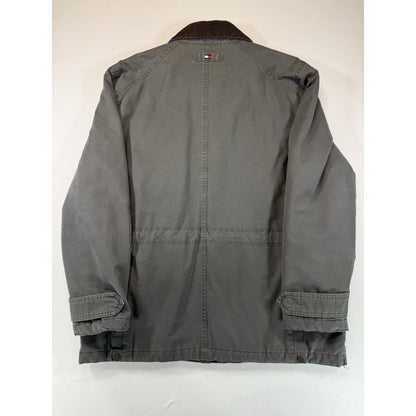Tommy Hilfiger Jacket Mens XL Gray Corduroy Collar Plaid Lined Barn Field Coat