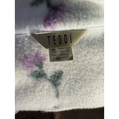 Vintage Teddi Fleece Zip Jacket Women’s Large Blue Floral 90s Made in Mexico