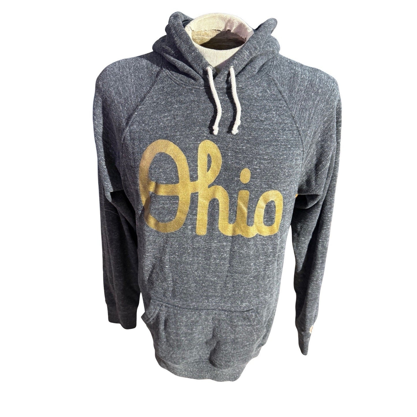 Homage Ohio Hoodie Men’s L Heather Gray Gold Script Made in USA Pullover