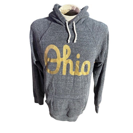 Homage Ohio Hoodie Men’s L Heather Gray Gold Script Made in USA Pullover