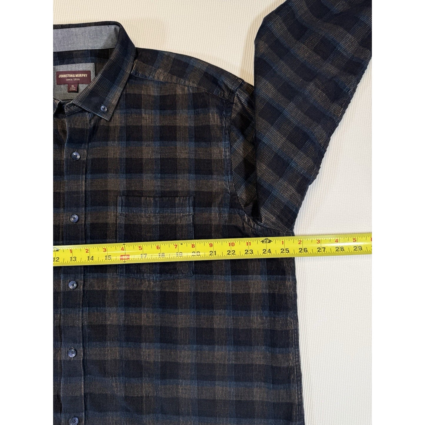 Johnston & Murphy Button Down Shirt Mens XL Plaid Cotton Long Sleeve