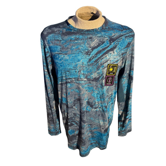 NWT Mens Realtree Wav3 Fishing Long Sleeve Blue Water Print Shirt Size L