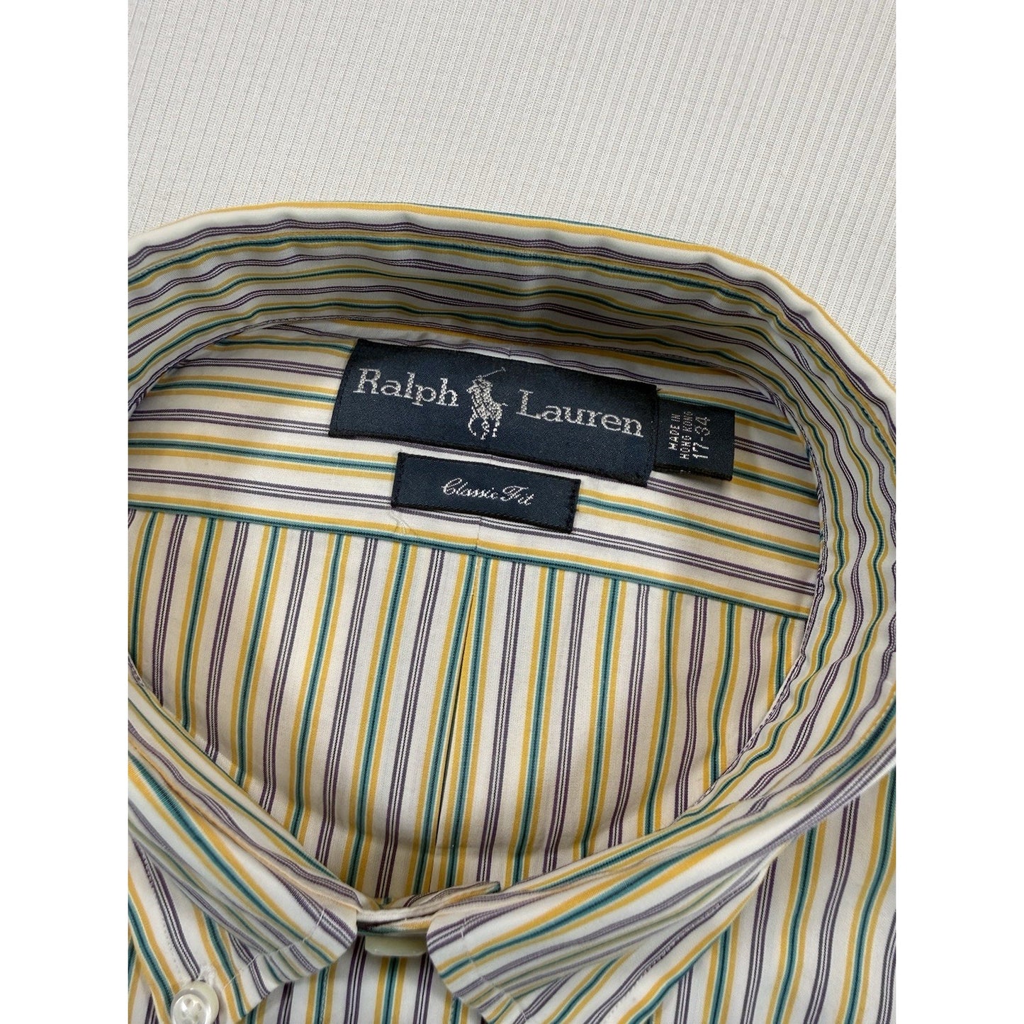 Ralph Lauren Classic Fit Dress Shirt 17.5 34 Stripe Button Down NWT