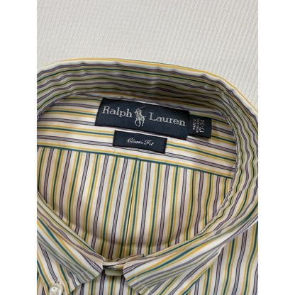 Ralph Lauren Classic Fit Dress Shirt 17.5 34 Stripe Button Down NWT