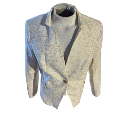 Peter Nygard Women’s Blazer Jacket Metallic Gold Jacquard Size 14 Vintage 289