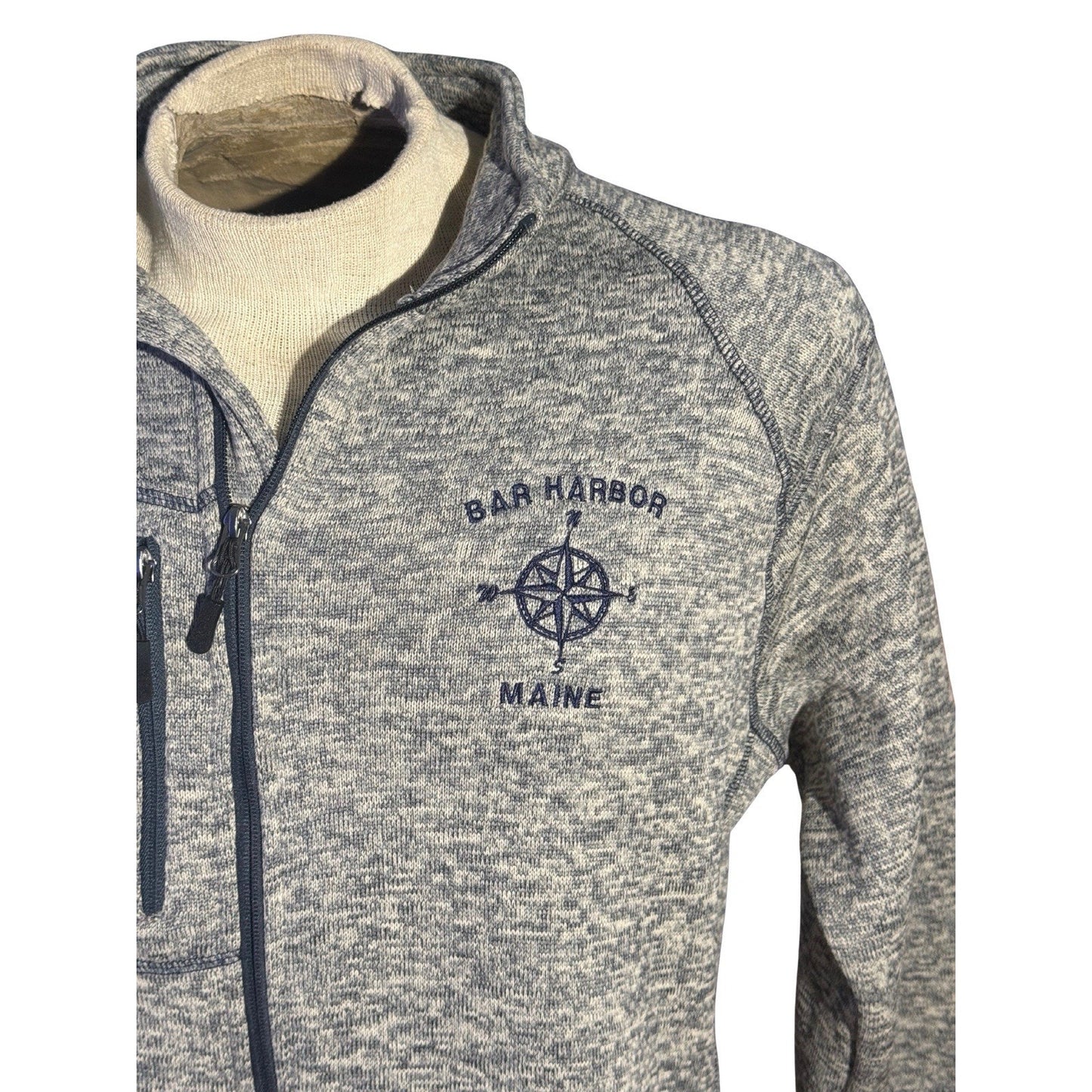 Bar Harbor Maine Full Zip Fleece Jacket Men’s Large Gray Heather Compass Logo