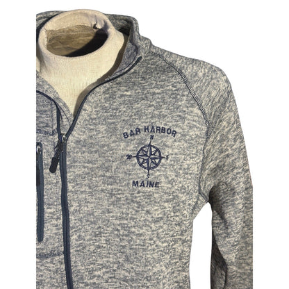 Bar Harbor Maine Full Zip Fleece Jacket Men’s Large Gray Heather Compass Logo