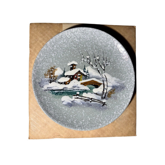 Vintage Hand Painted Italian Art Plate Winter Chalet Scene 9” Signed 749/19