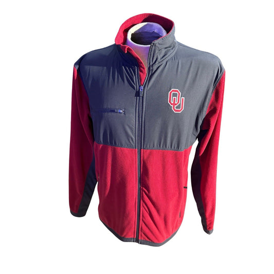 Oklahoma Sooners Colosseum Men’s L Full Zip Fleece Jacket Red Gray OU Logo