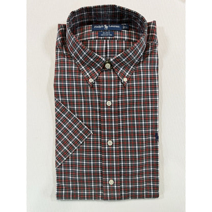 NWT Ralph Lauren Blake L Red Navy Plaid Button Down Dress Shirt 100% Cotton