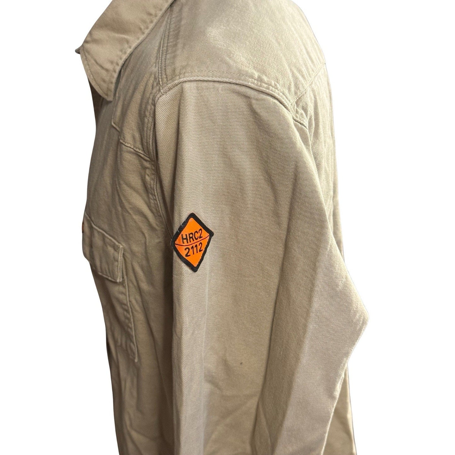 Wrangler FR Flame Resistant Work Shirt Men’s L Tall Beige Snap Front HRC2 2112