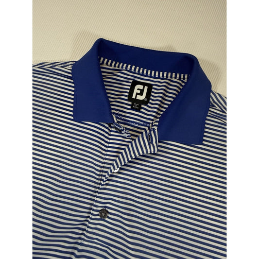 FootJoy FJ Golf Polo Shirt Mens Large Blue White Striped Performance