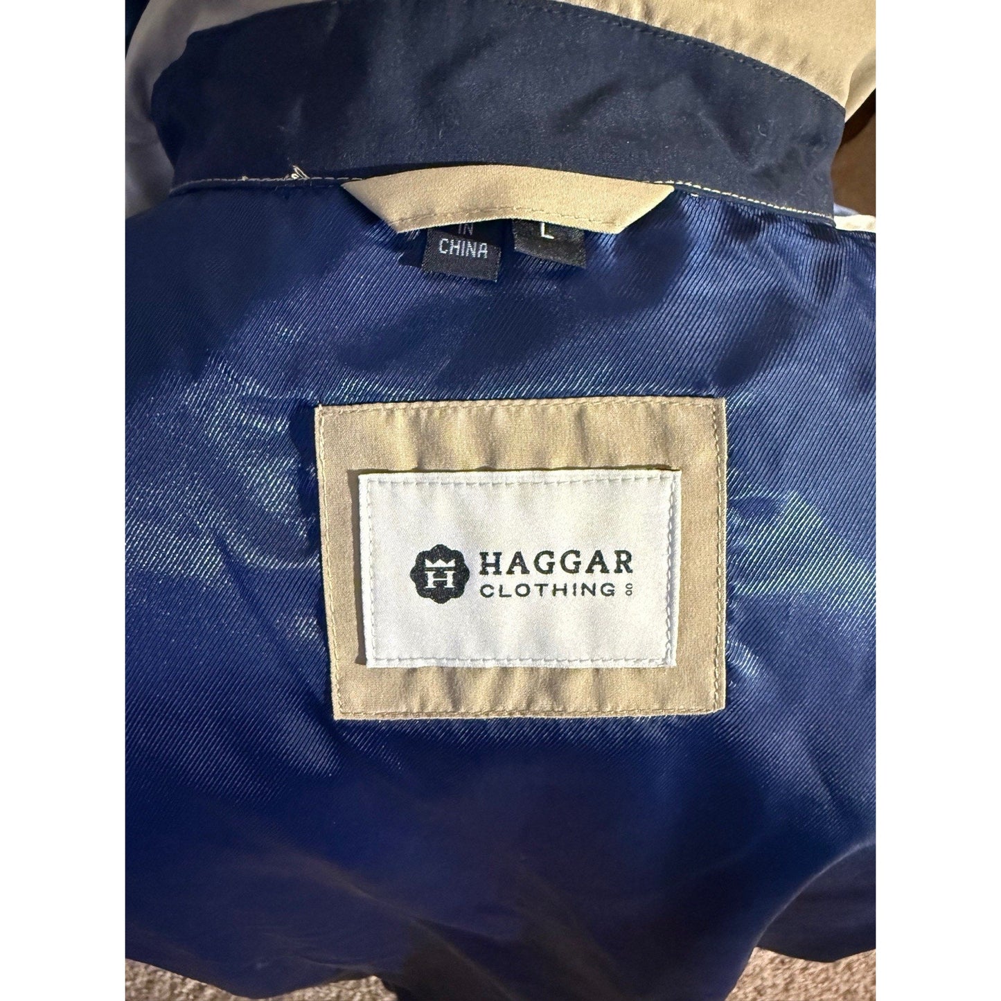 Haggar Men’s Large Tan Bomber Jacket Lightweight Zip Up Coat New Without Tags