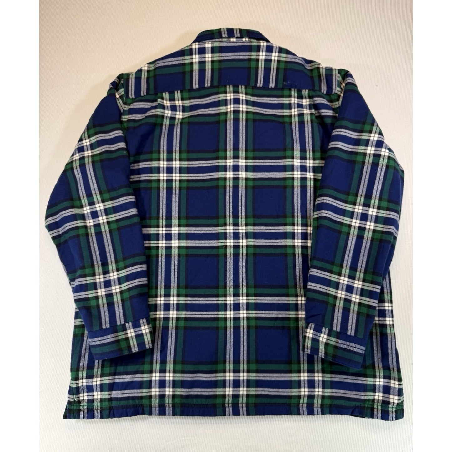 L.L. Bean Lined Flannel Shirt Jacket Mens L Blue Green Plaid